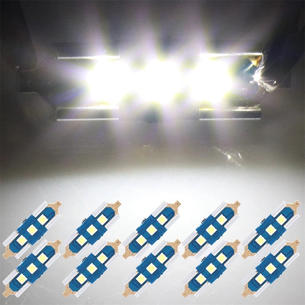 Set of 10 31mm White 3030-3-SMD Festoon LED Bulbs for Car Interior Light