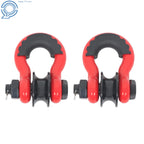 Set of 2 Red 3/4" D Ring Recovery Shackles with Pulley 22000 lb Capacity