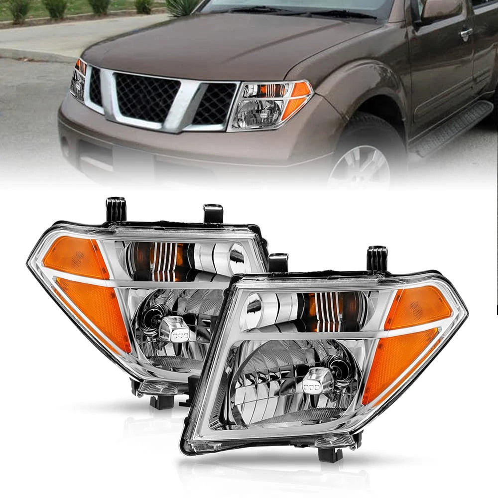 Chrome Clear Lens Crystal Headlight Set w/Reflector for 2005-08 Nissan Frontier