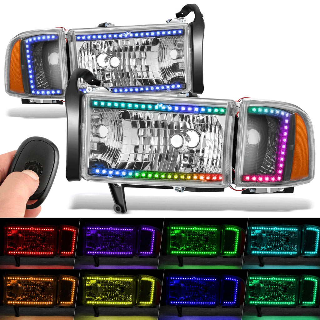 RGB LED Light Bar Headlight Assembly for Dodge Ram 1500-3500 (1994–2002)