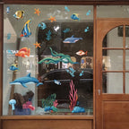 Cartoon Sea Life PVC Static Cling Sticker for Glass Door (11.81 x 35.43 in)