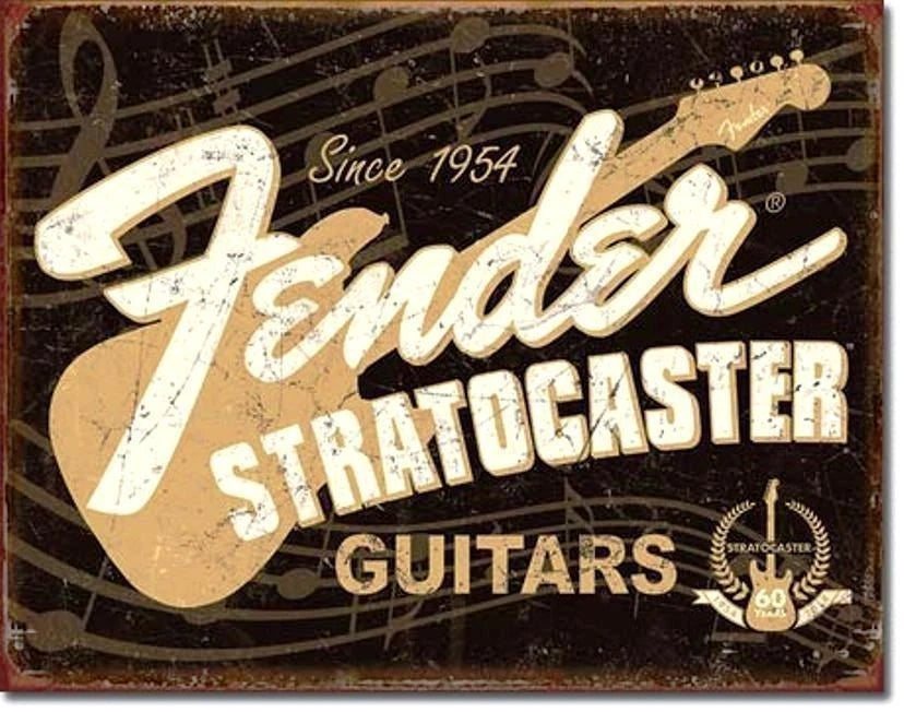 Vintage Replica Tin Metal Sign for Fender Stratocaster (1954–1994)