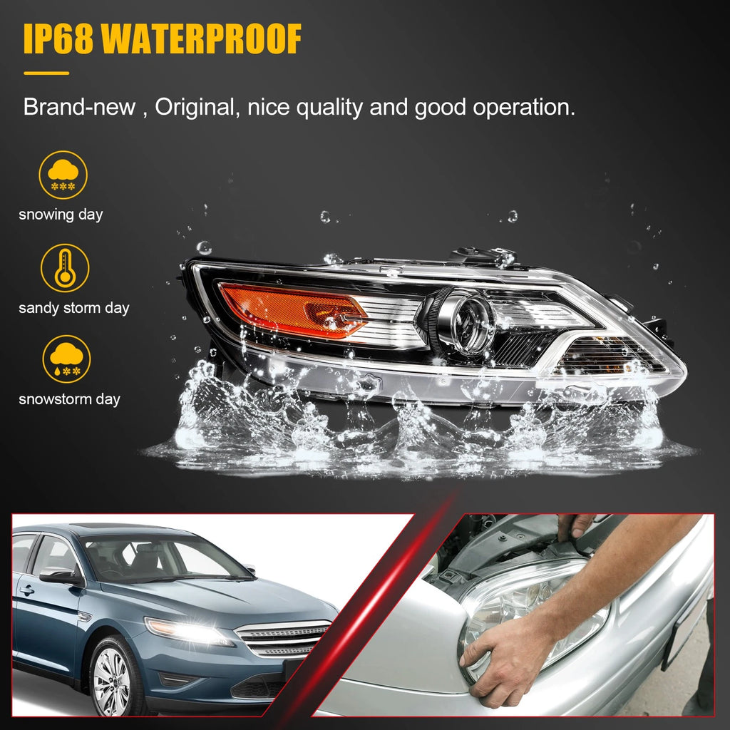 Right Side Headlight with Bulbs for Ford Taurus (2010–2012) Amber Projector
