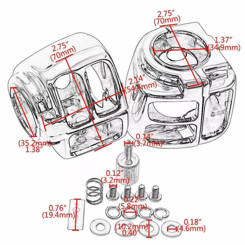 Chrome Switch Housing Covers + 6 x Hand Control Button Caps for Harley Softail