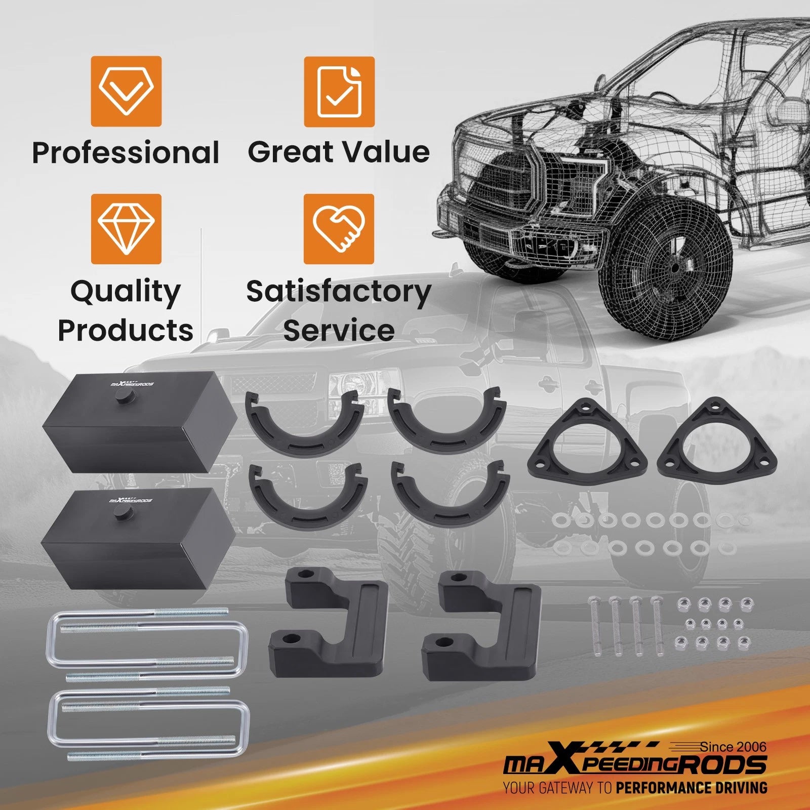 2.5" Front Lift Spacer Kit for Chevy Silverado 1500 4WD (2007-2018)