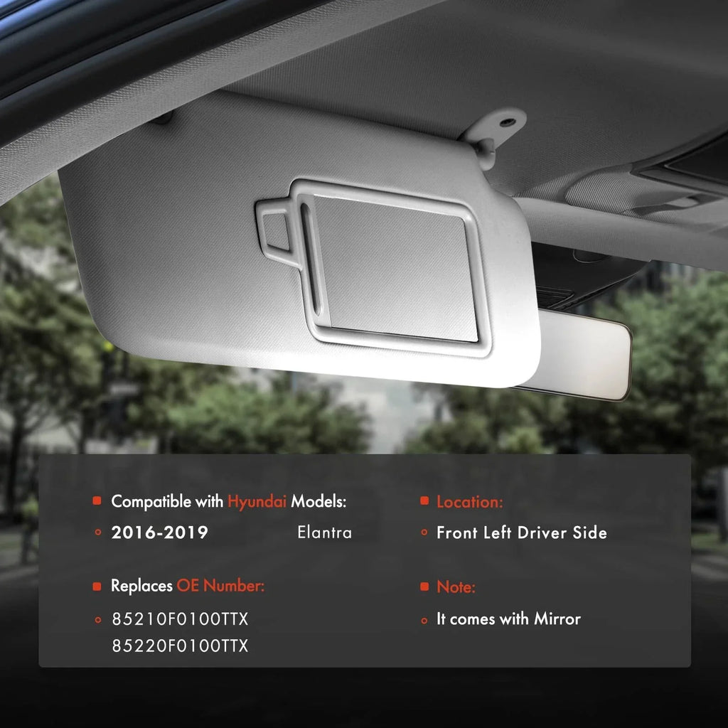Driver Left Gray Sun Visor with Mirror for Hyundai Elantra (2016–2019)