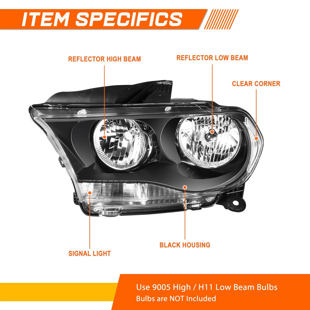 Direct Replacement Headlight for Dodge Durango (2011–2013) - Clear Corner Black