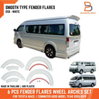 6 x White Fender Flares Wheel Arches for Toyota Hiace Commuter (2005-2019)