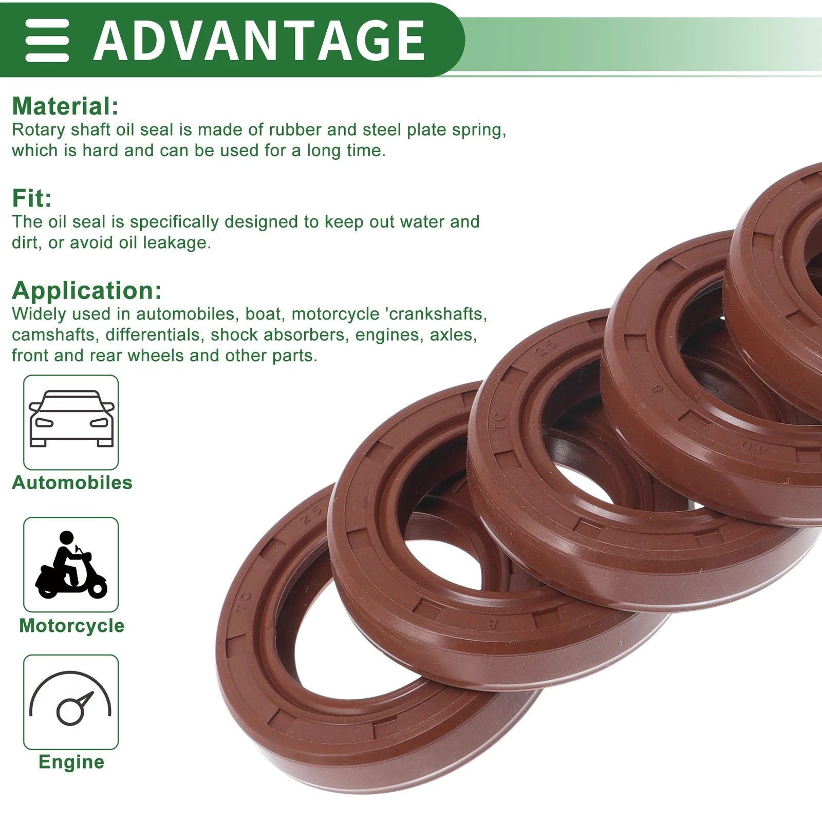 Set of 5 Oil Seal Rotary Shaft Seal FKM Rubber 25x40x8mm