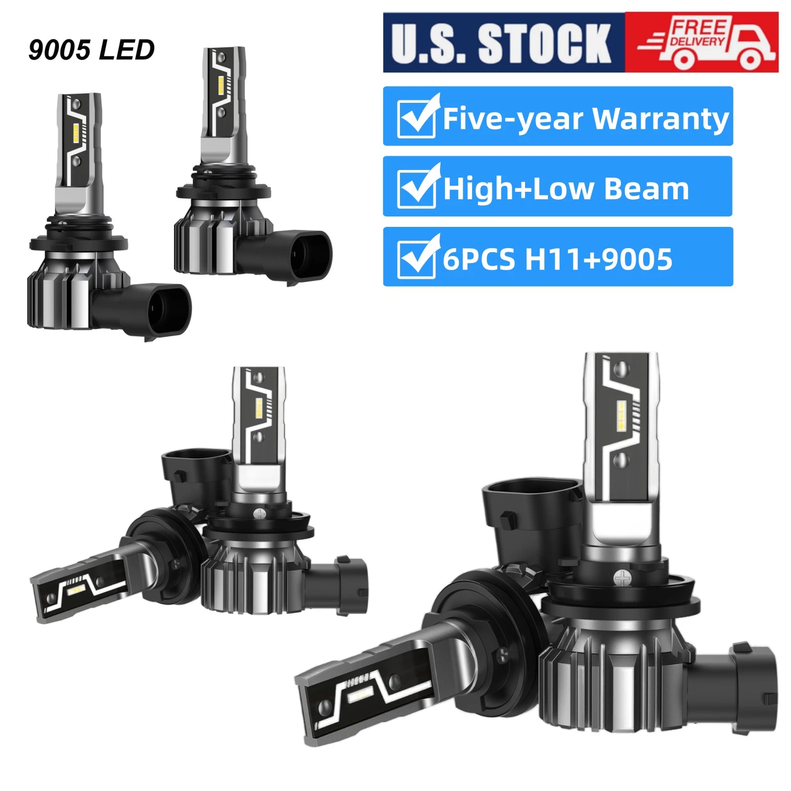6X H11 9005 LED Headlight Bulbs for Novsight (6500K)