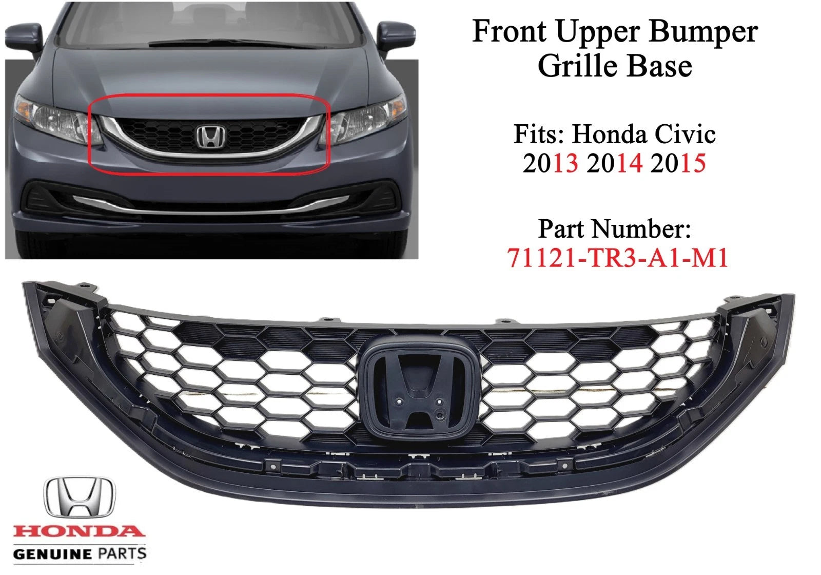 Front Bumper Upper Grille Base for Honda Civic (2013–2015) 71121-TR3-A1