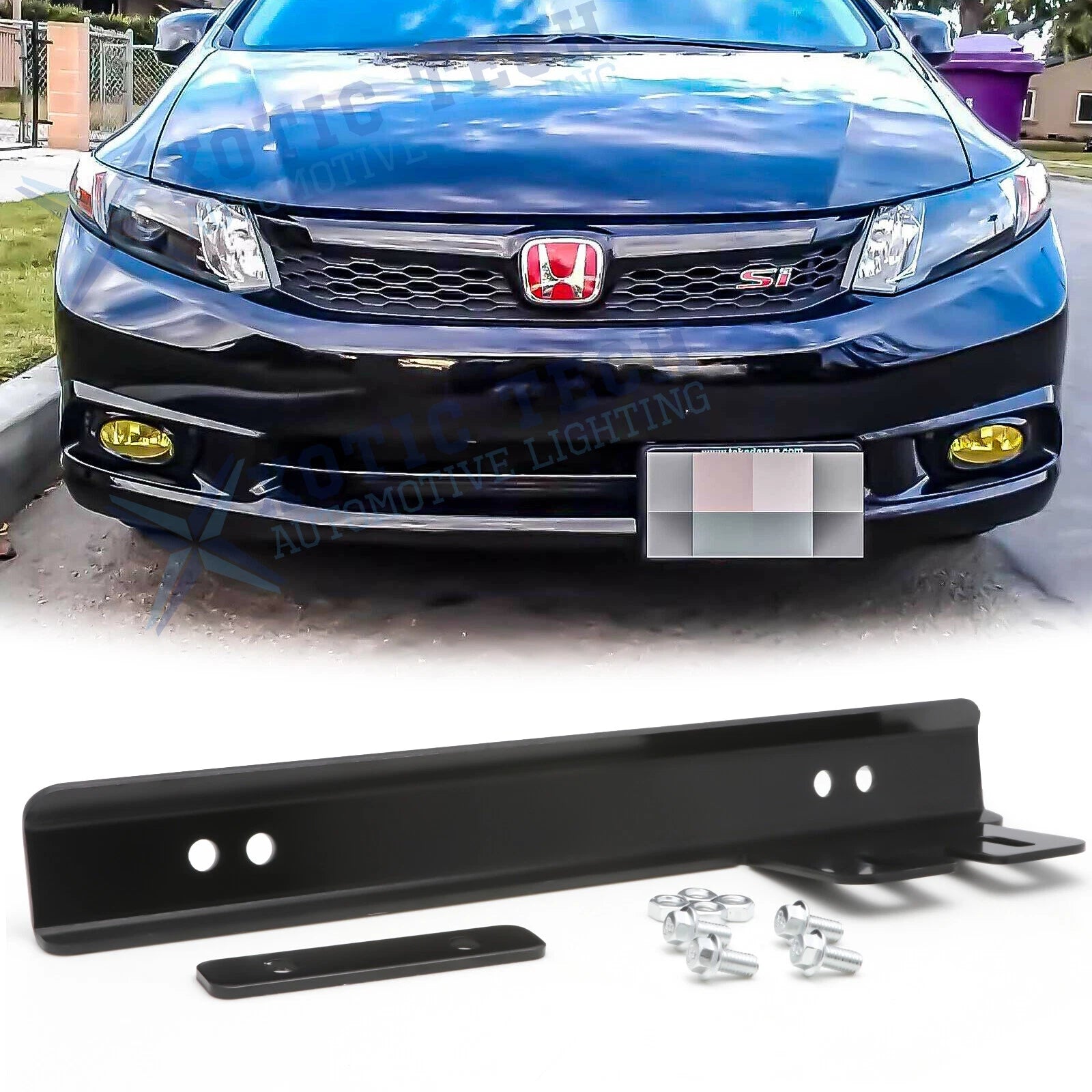 Black JDM License Plate Bracket Relocator for Honda Civic (2016–2021)