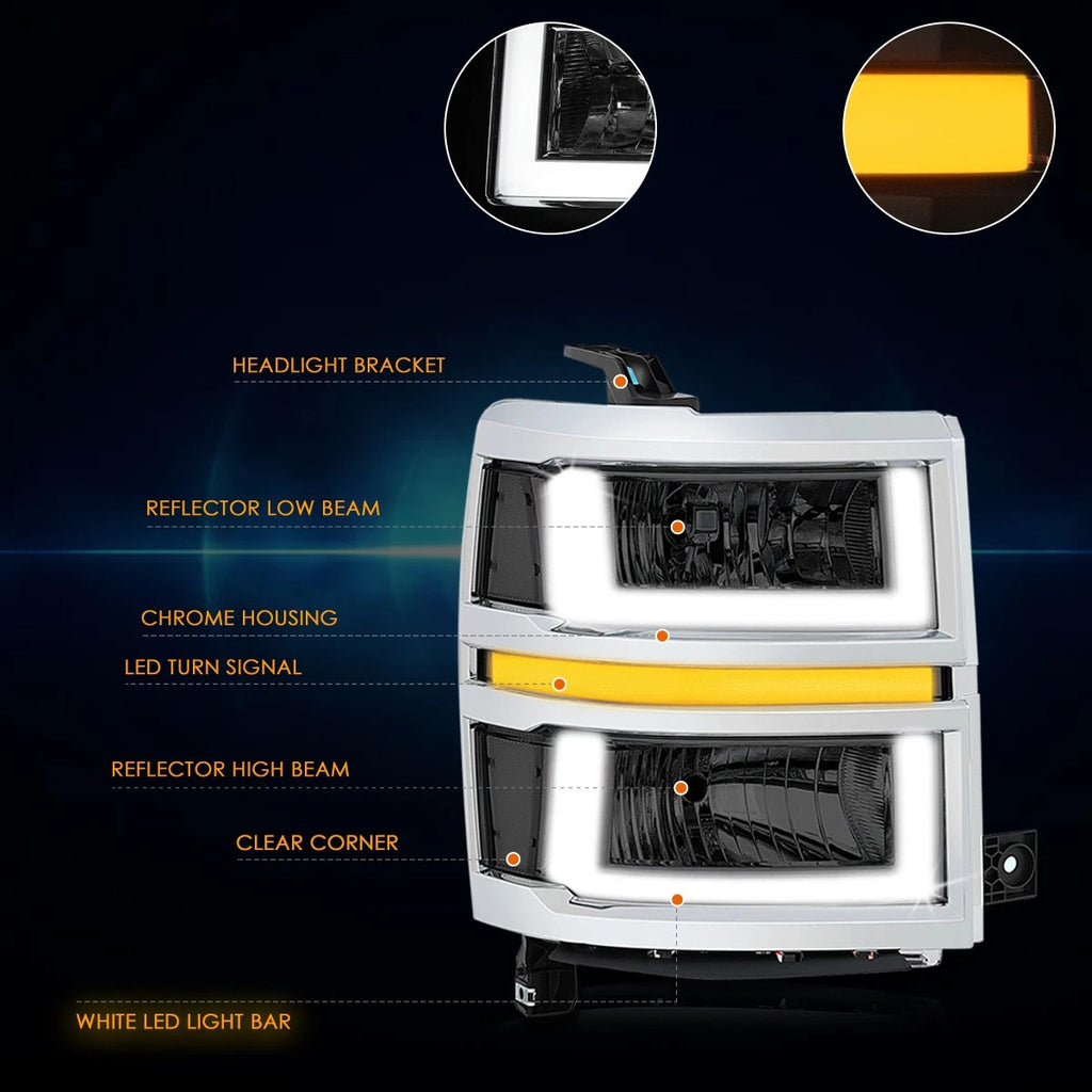 U-Shape LED DRL Sequential Turn Headlights for Silverado 1500 (2014–2015)