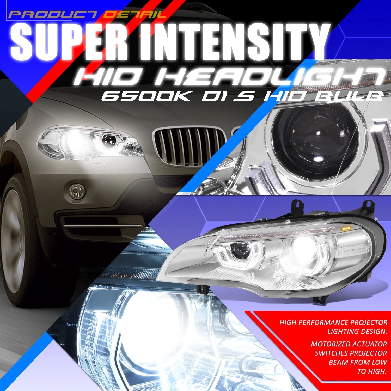 AFS LED Projector Sequential Headlights for BMW X5 (2007–2010) - Chrome/Clear