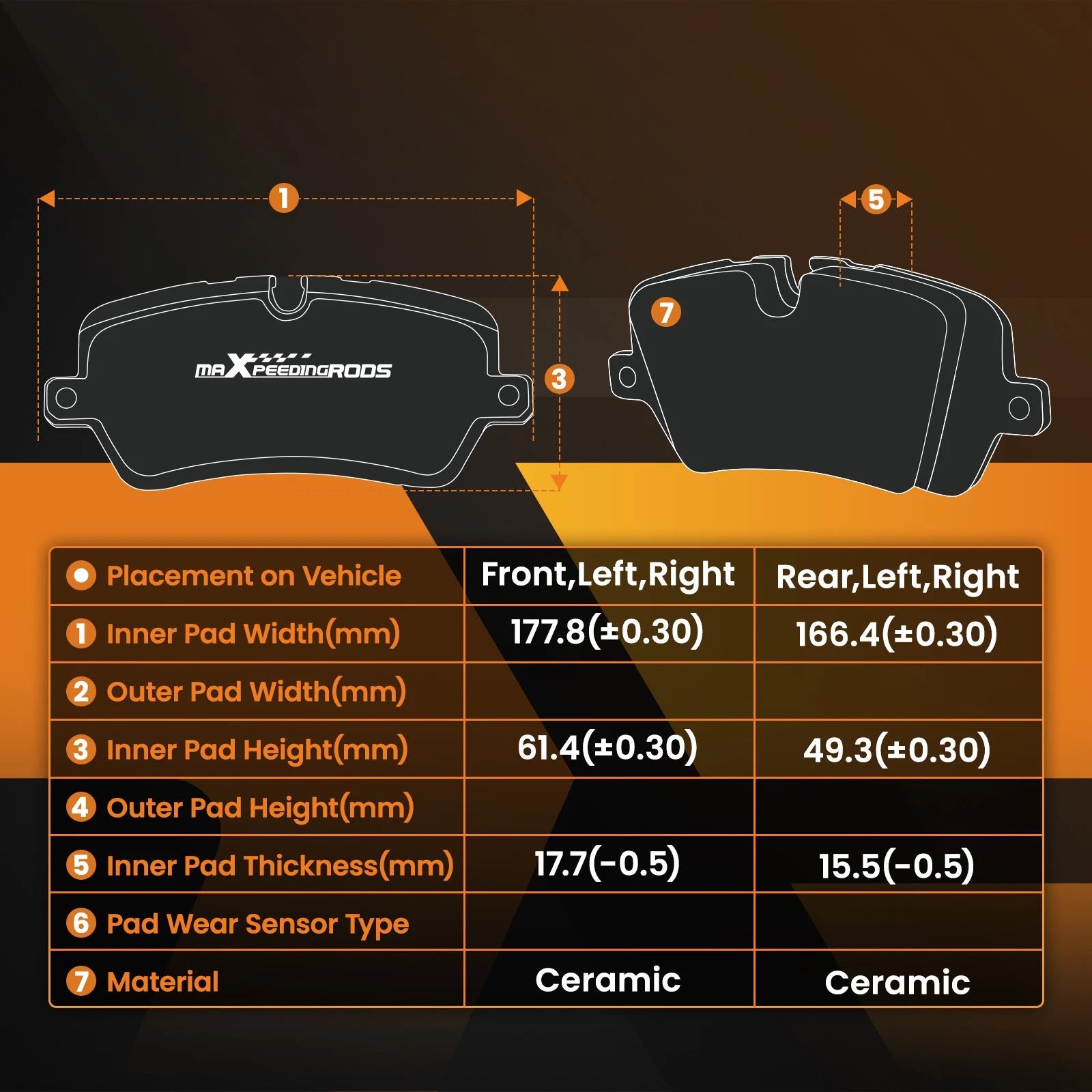 Front and Rear Ceramic Brake Pads for Dodge Ram 1500 (2006-2010)