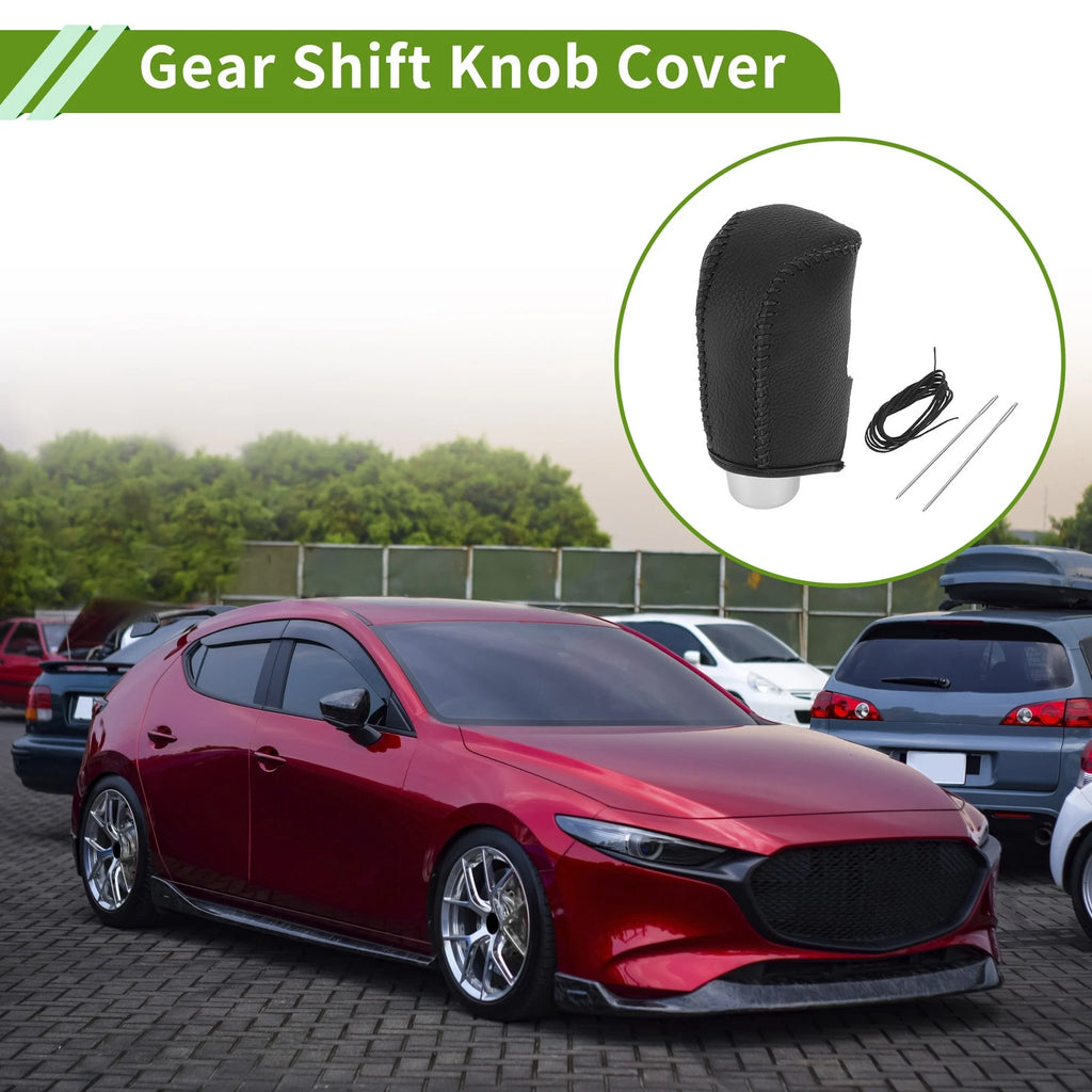 1 Pc Gear Shift Knob Cover for Mazda 3 (2014–2018) Pebbled Black Faux Leather