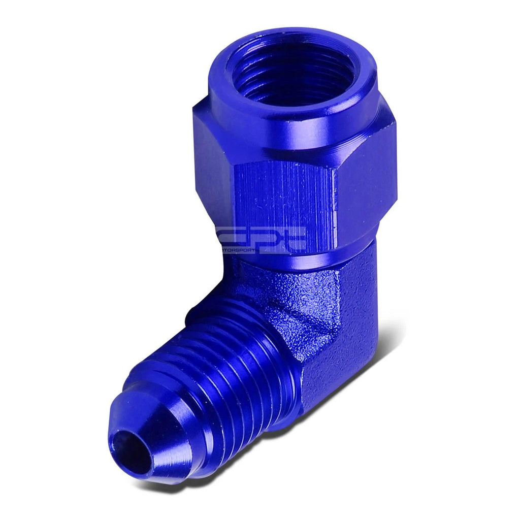 Set of 2 AN-4 Male Female 90 Degree Bulkhead Flare Fittings - Blue Aluminum
