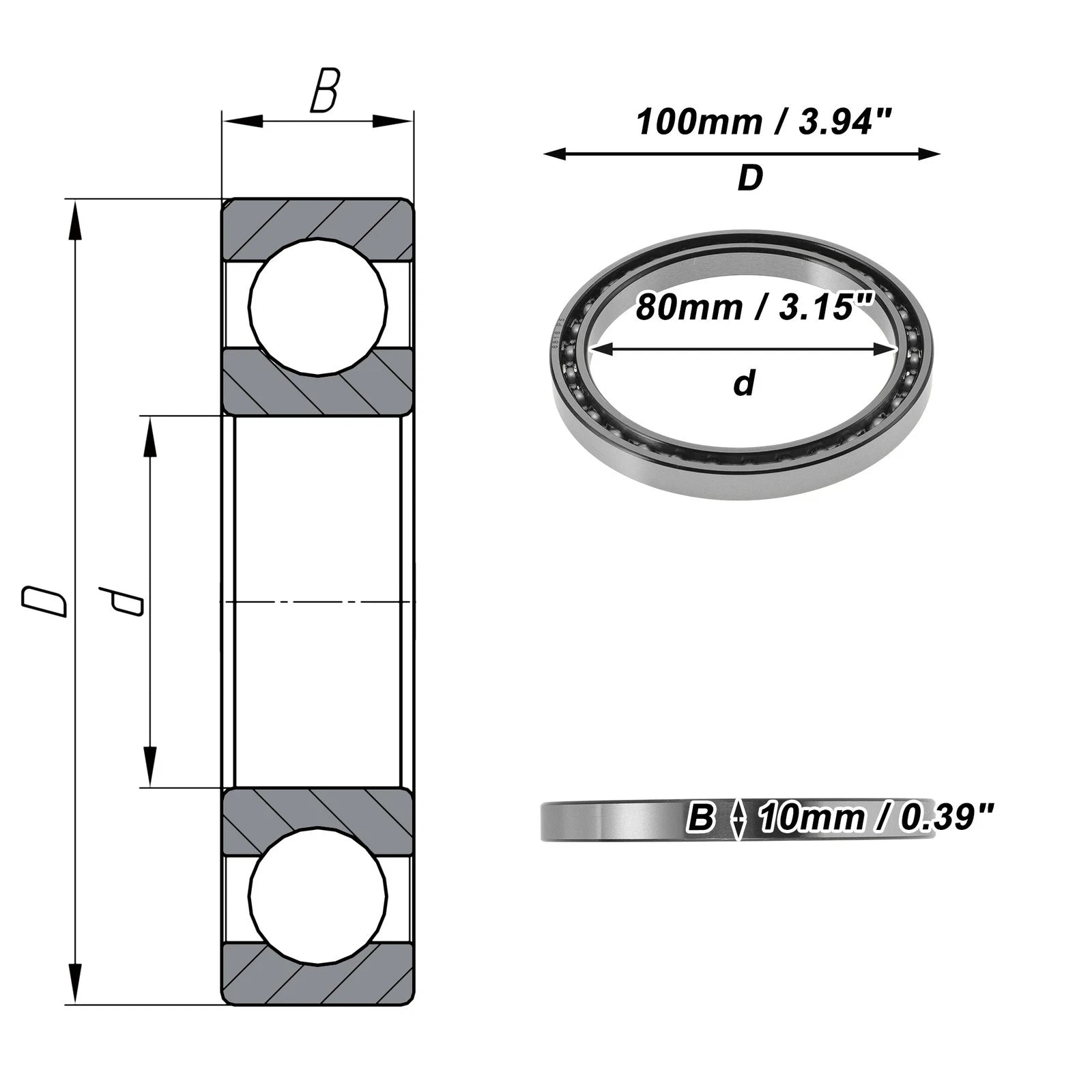 Deep Groove Ball Bearing 80x100x10mm for Scooter Skateboard (6816)