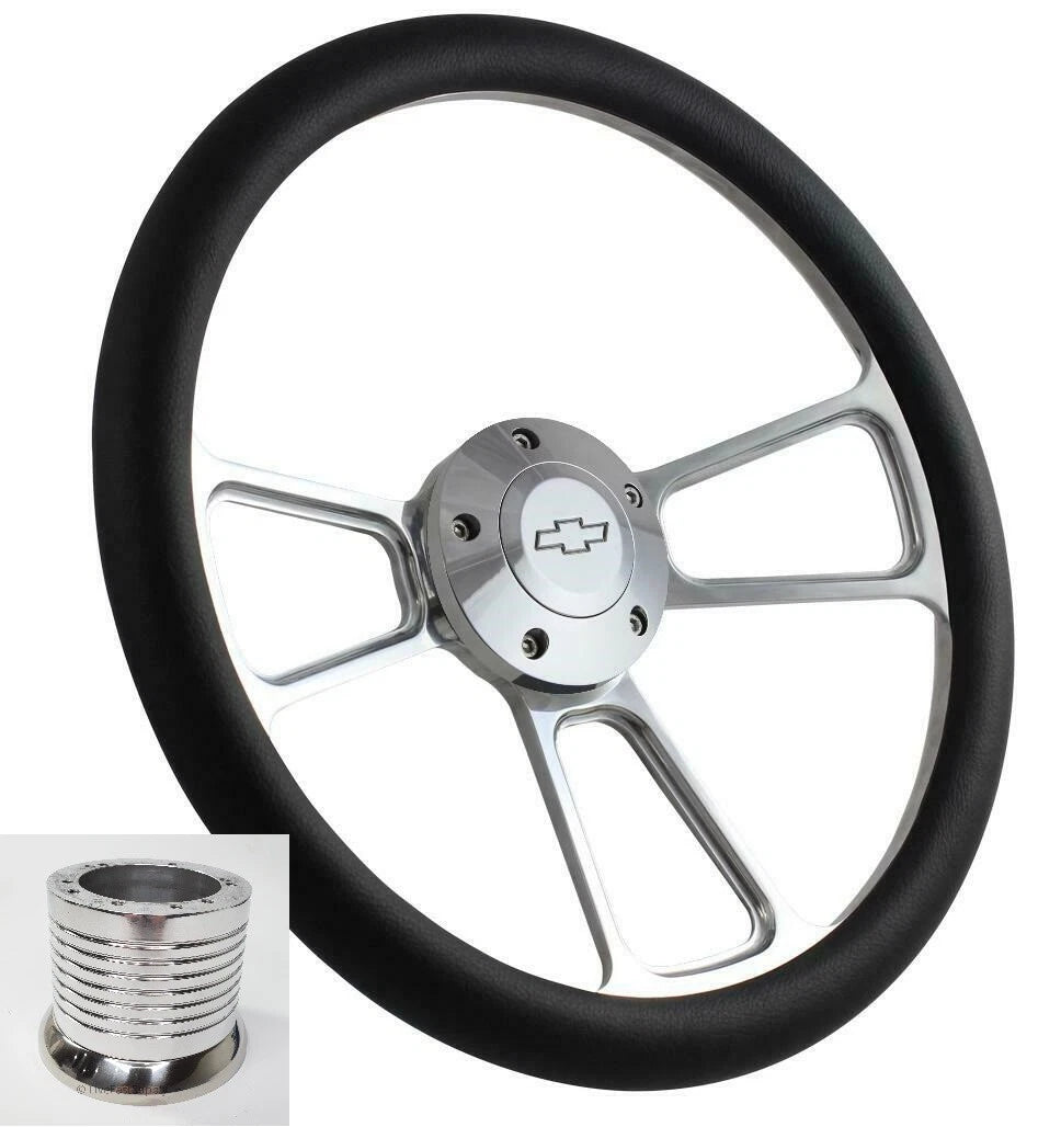 Polished Billet Steering Wheel for 14 Inch Black Wrap Universal (—)