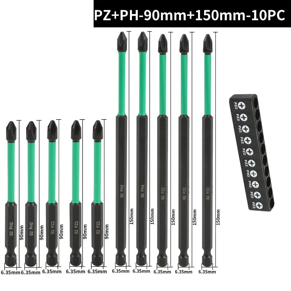 Set of 10 Magnetic Screwdriver Bits PZ2 PZ3 PH2 for Electric Driver