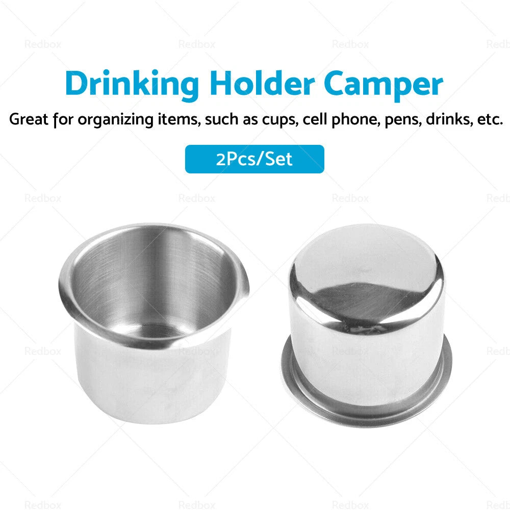 2X Stainless Steel Cup Drink Holder for Marine Car Truck Camper RV Boat
