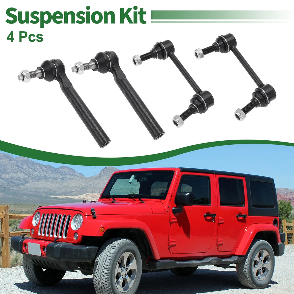 Set of 4 Front Suspension Kit Outer Tie Rod Ends & Sway Bar Link for Jeep