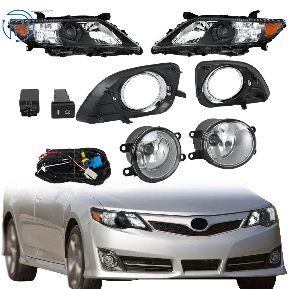 Pair of Black Halogen Fog Lights & Headlights Assembly for Toyota Camry (2010–2011)