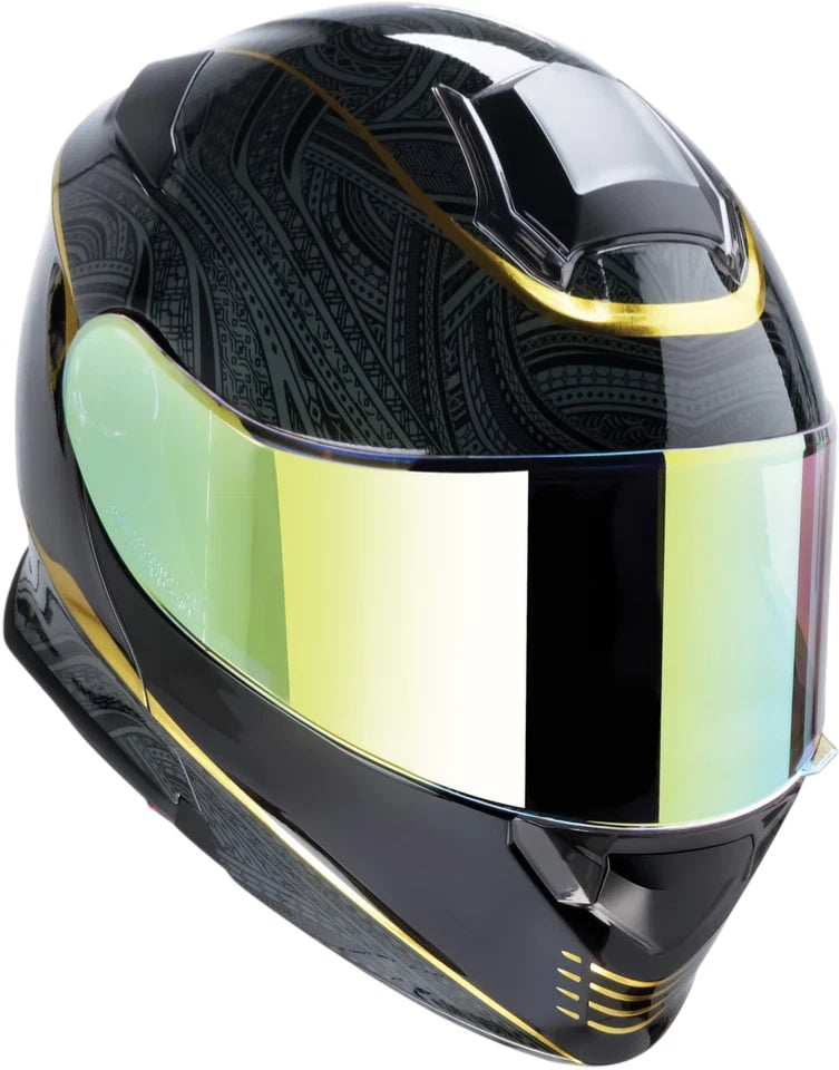 Zir Solaris Notorious Blk & Gold FF Motorcycle Helmet Dual Visor 2XL