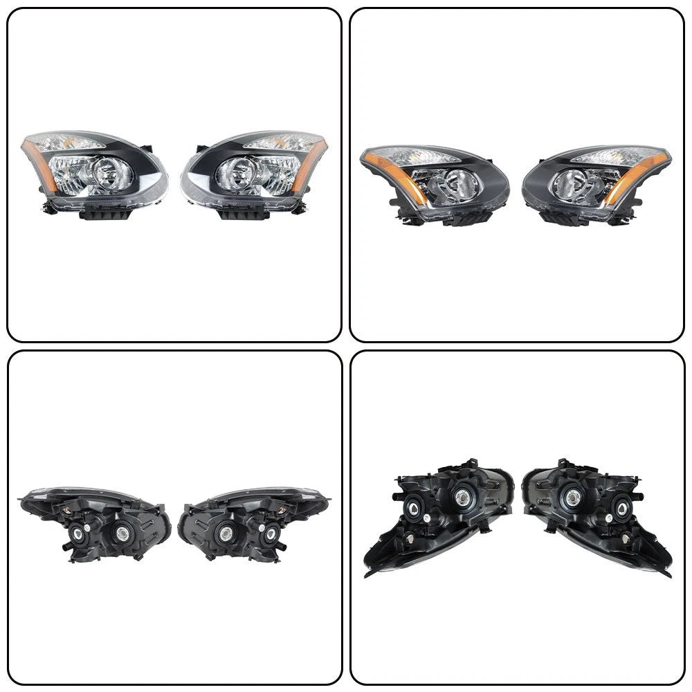 Set of 2 Halogen Headlight Assemblies for Nissan Rogue (2008–2013) Black Housing