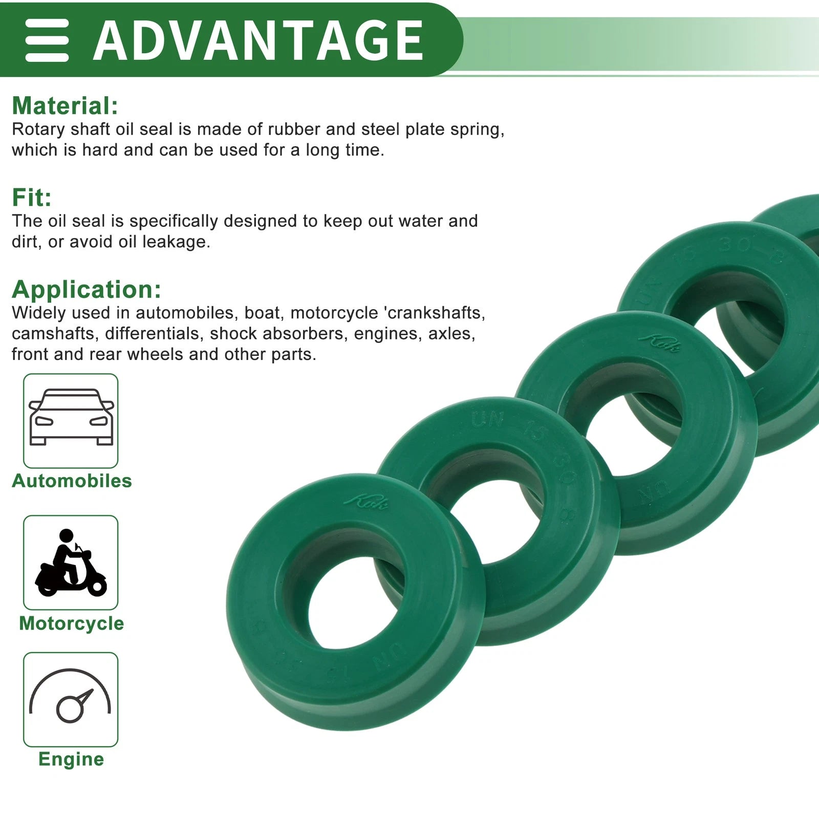 Set of 5 Oil Seal Ring 15x30x8mm for Rotary Shaft (TPU, High Pressure)