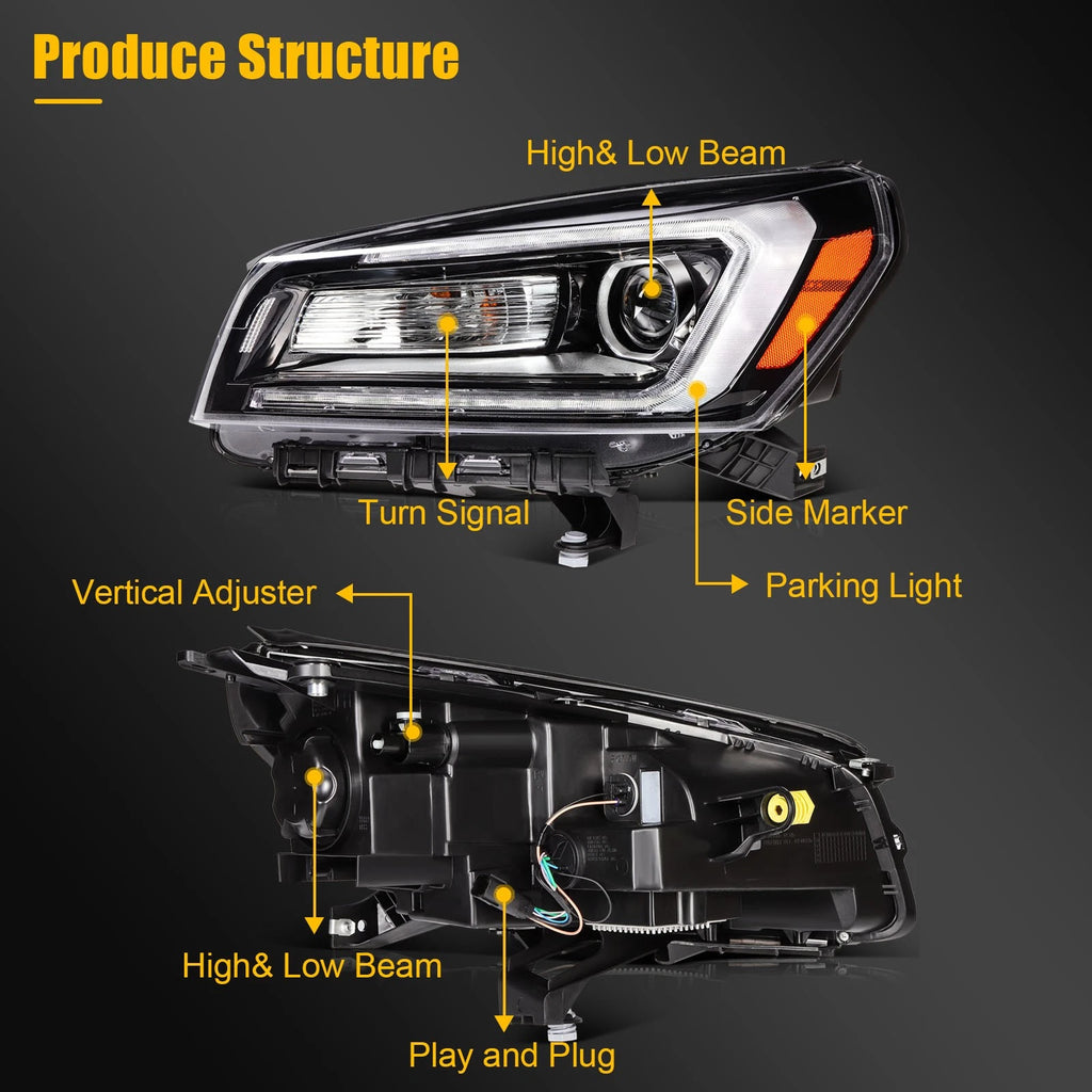 Left Driver Side Headlight Assembly for GMC Acadia (2013–2016) LED DRL