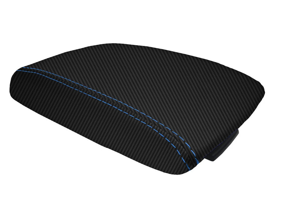 Console Lid Armrest Cover for Mazda 3 (2010–2013) Carbon Fiber Blue Stitch
