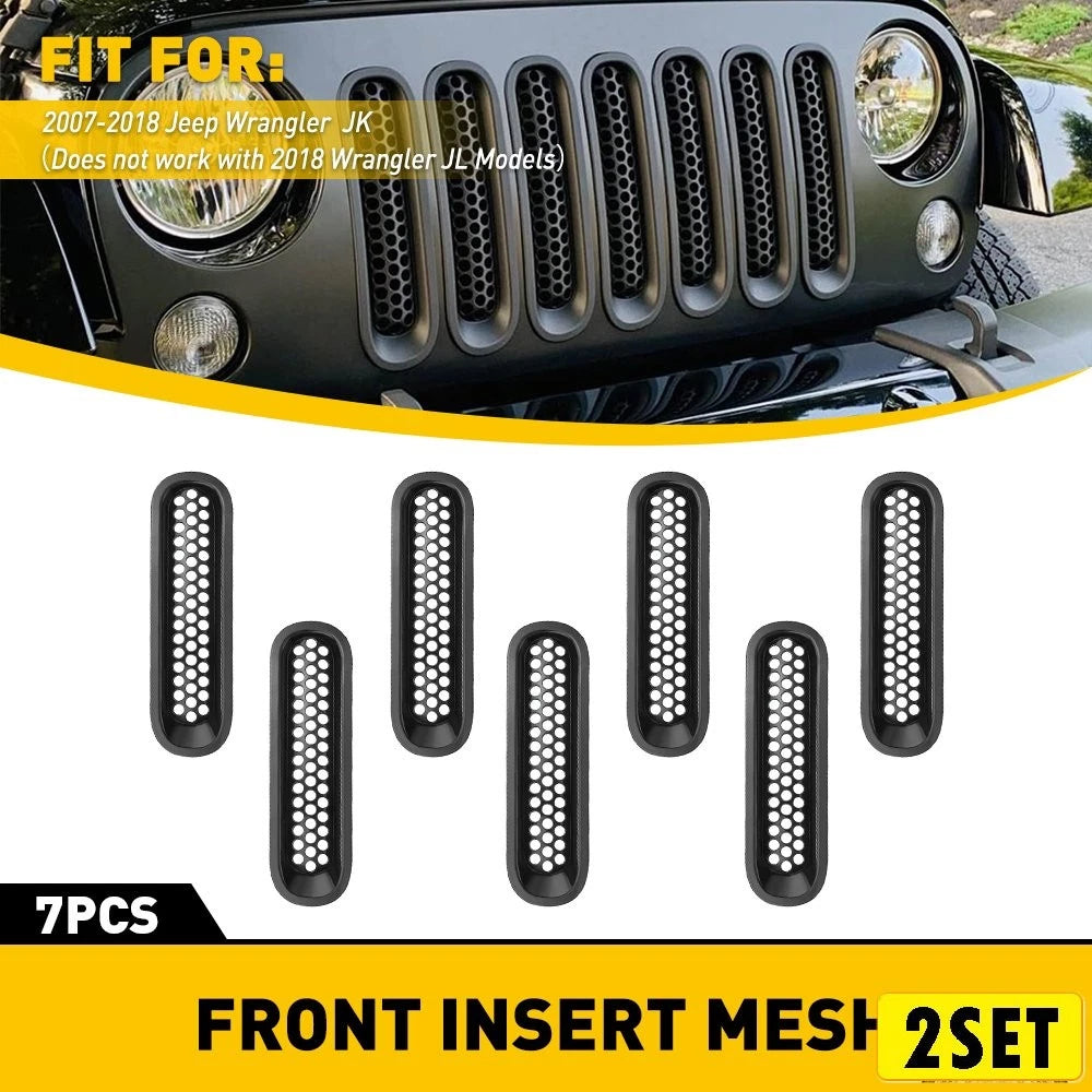 Set of 2 Front Mesh Headlight Inserts for Jeep Wrangler (2007–2018)
