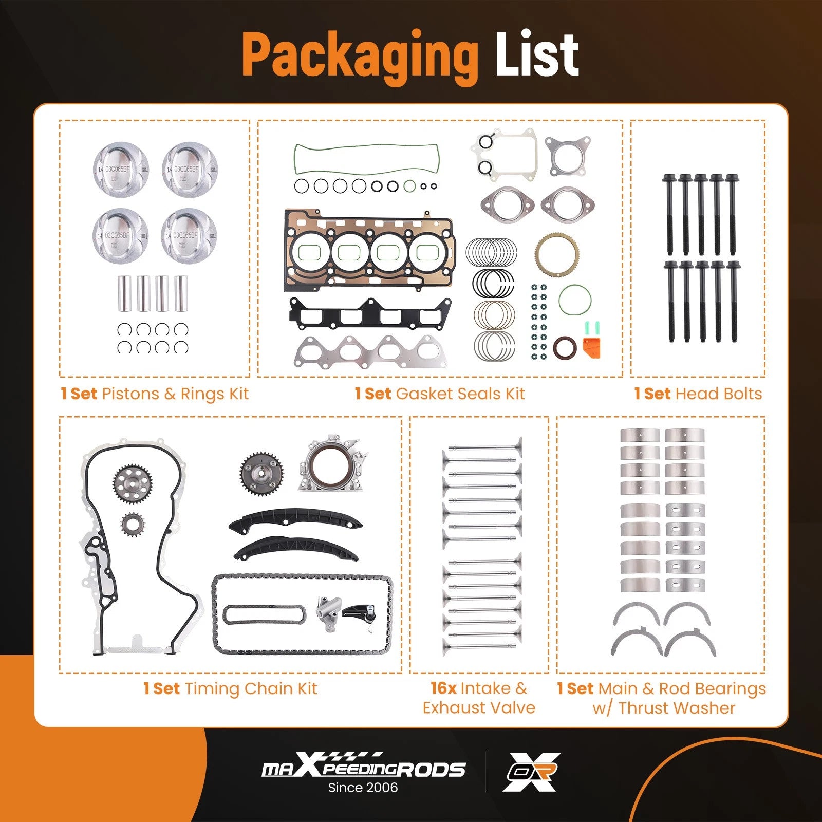 Engine Pistons Overhaul Rebuild Kit for VW Audi 1.4 TSI (CAV, CTH, BLG, BMY)