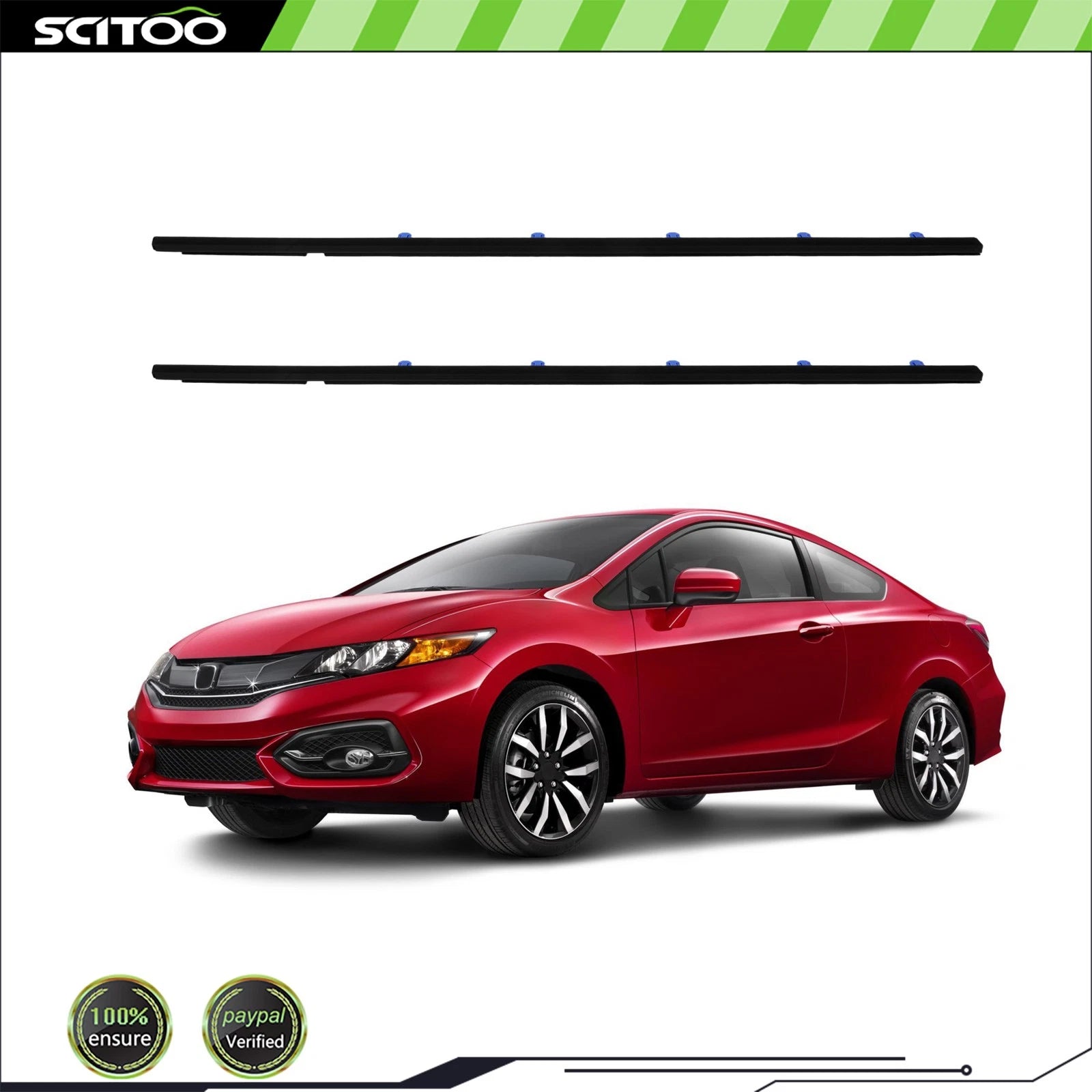 Set of 2 Window Scraper Seal Belt Weatherstrip for Honda Civic Coupe (2012–2015)