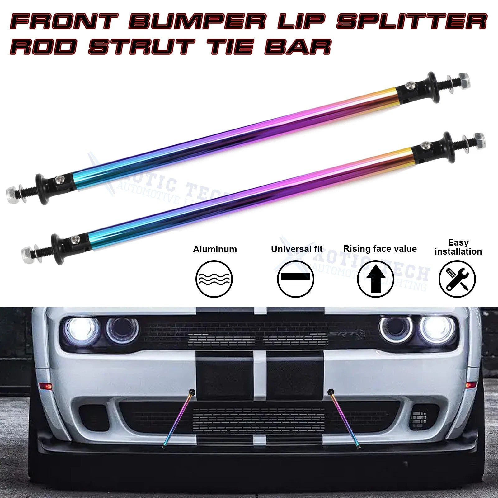 Front Lip Support Bar Strut Rod for Dodge Charger Challenger (2015-2024)