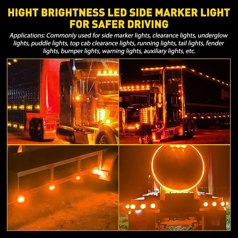 2X Amber LED Clearance Marker Lights for 12V-24V Vehicles Round EXV
