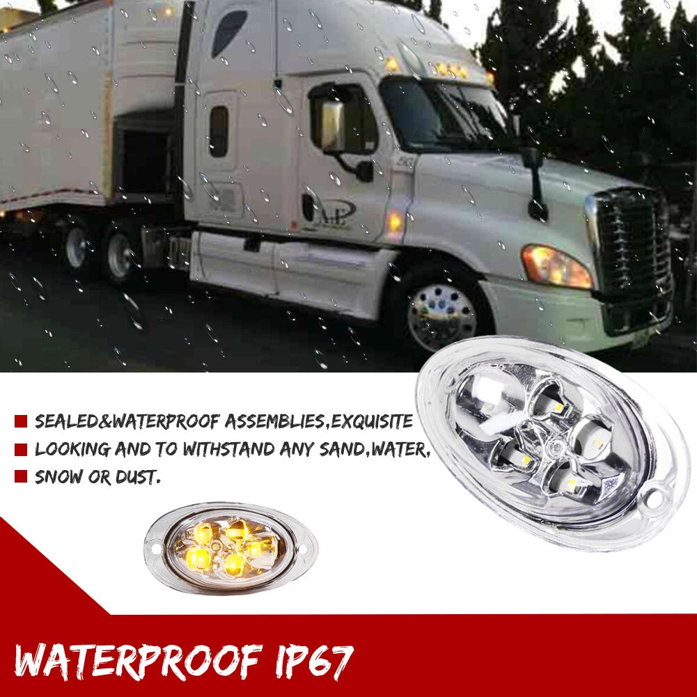 2PC Clear Amber LED Cab Side Marker Light for Freightliner Cascadia (2008–2017)