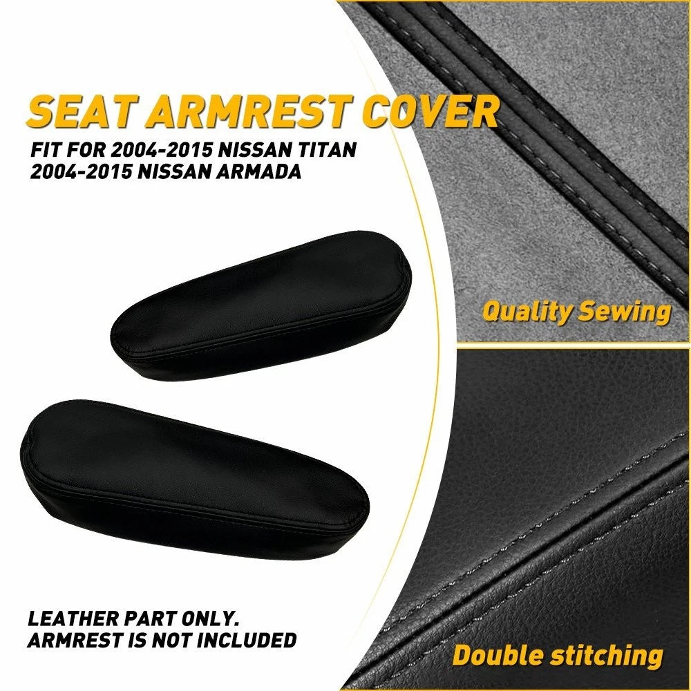 2X Black Microfiber Leather Front Seat Armrest Cover for Nissan Armada (2005–2015)
