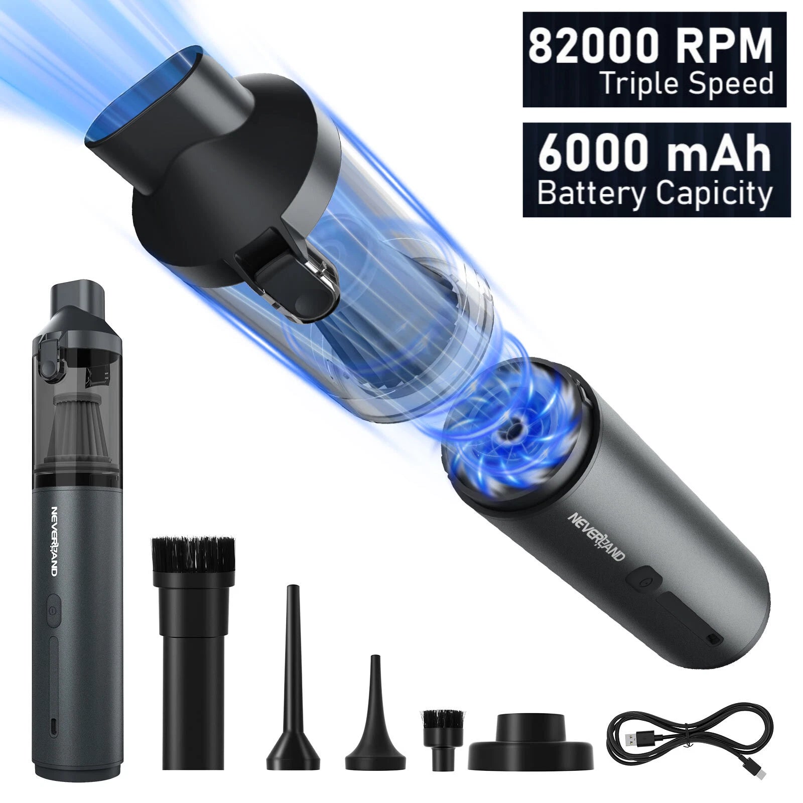 Cordless Handheld Vacuum Cleaner for Car (Portable, 6000mA, 26kPa)