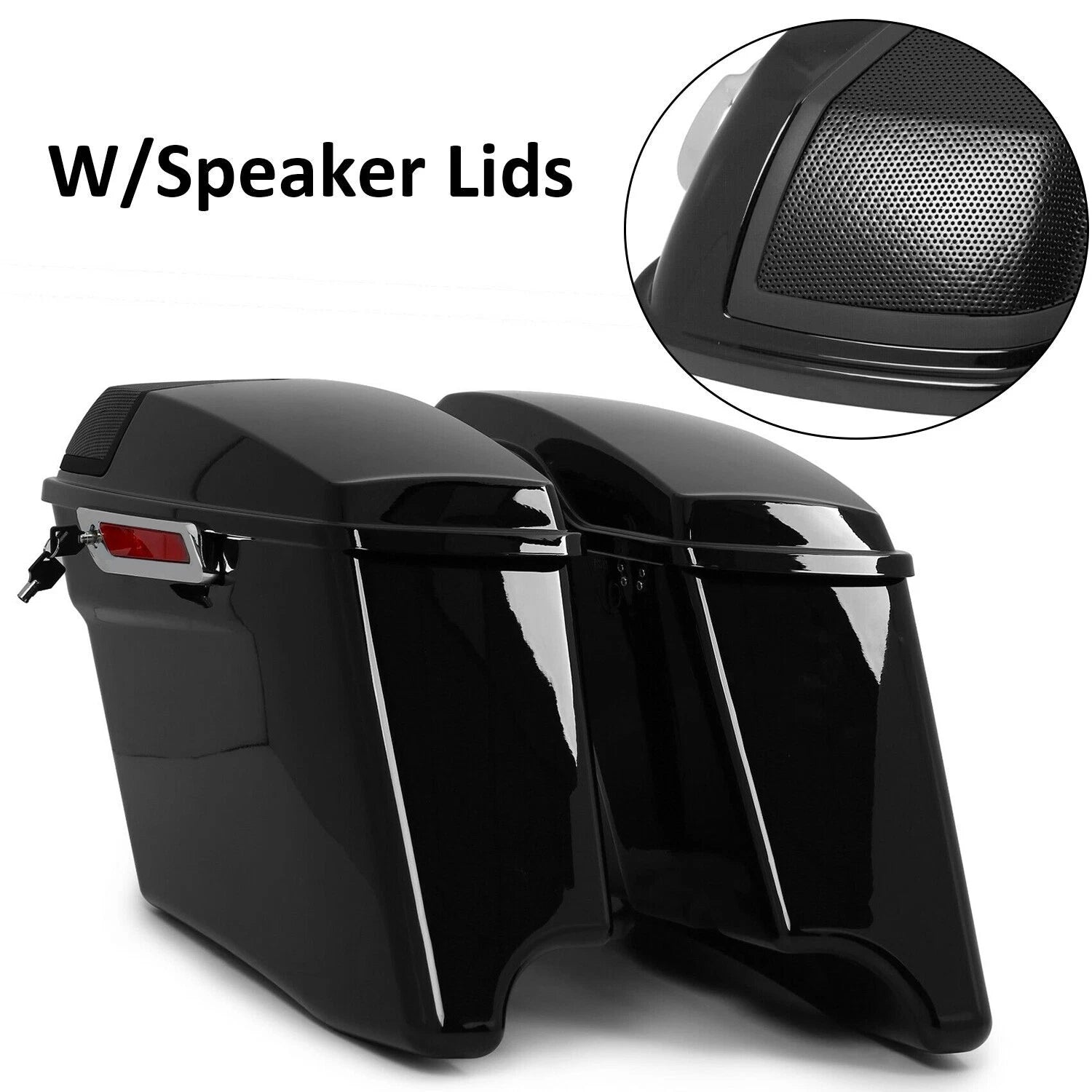 4" Stretched Hard SaddleBags 5x7 Speaker Lids for Harley Street Road Glide (2014–Present)