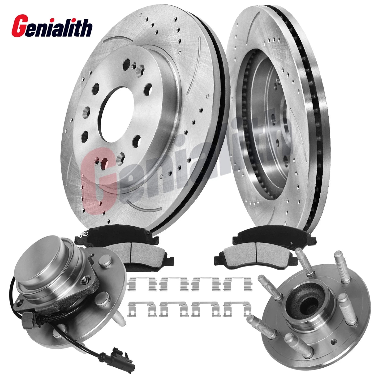 2X Front Brake Rotors & Ceramic Pads & Wheel Bearing Hub for Sierra Silverado 1500 (2007–2014)