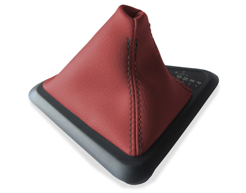 Leather Automatic Shift Boot Cover for BMW E81 E82 E87 (2004–2013) Red Black Stitch
