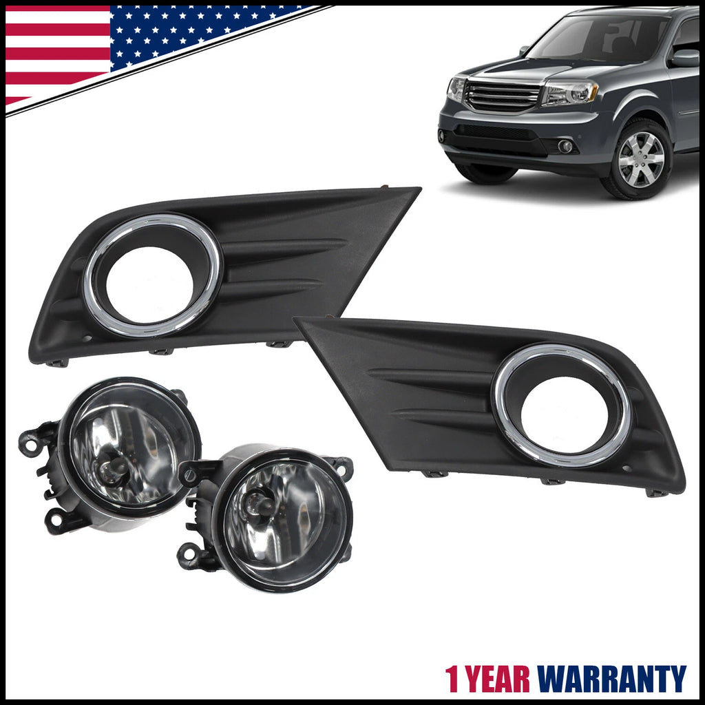 Front Bumper Fog Light Lamp Cover & Chrome Trim for Honda Pilot (2012–2015)