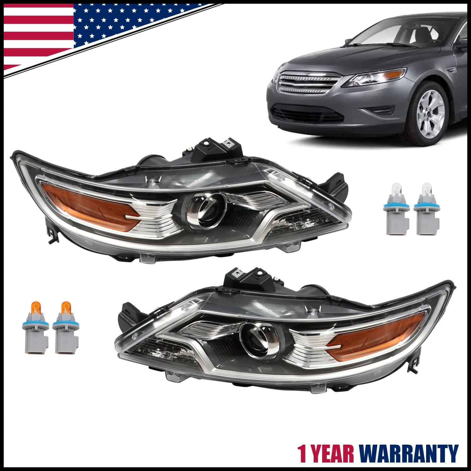 Set of 2 Halogen Headlight Assembly for Ford Taurus (2010–2012)