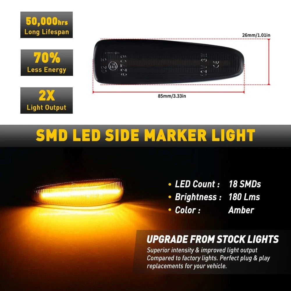Amber Sequential LED Front Smoke Side Marker Lights for Mitsubishi Lancer Evo X (2008–2015)