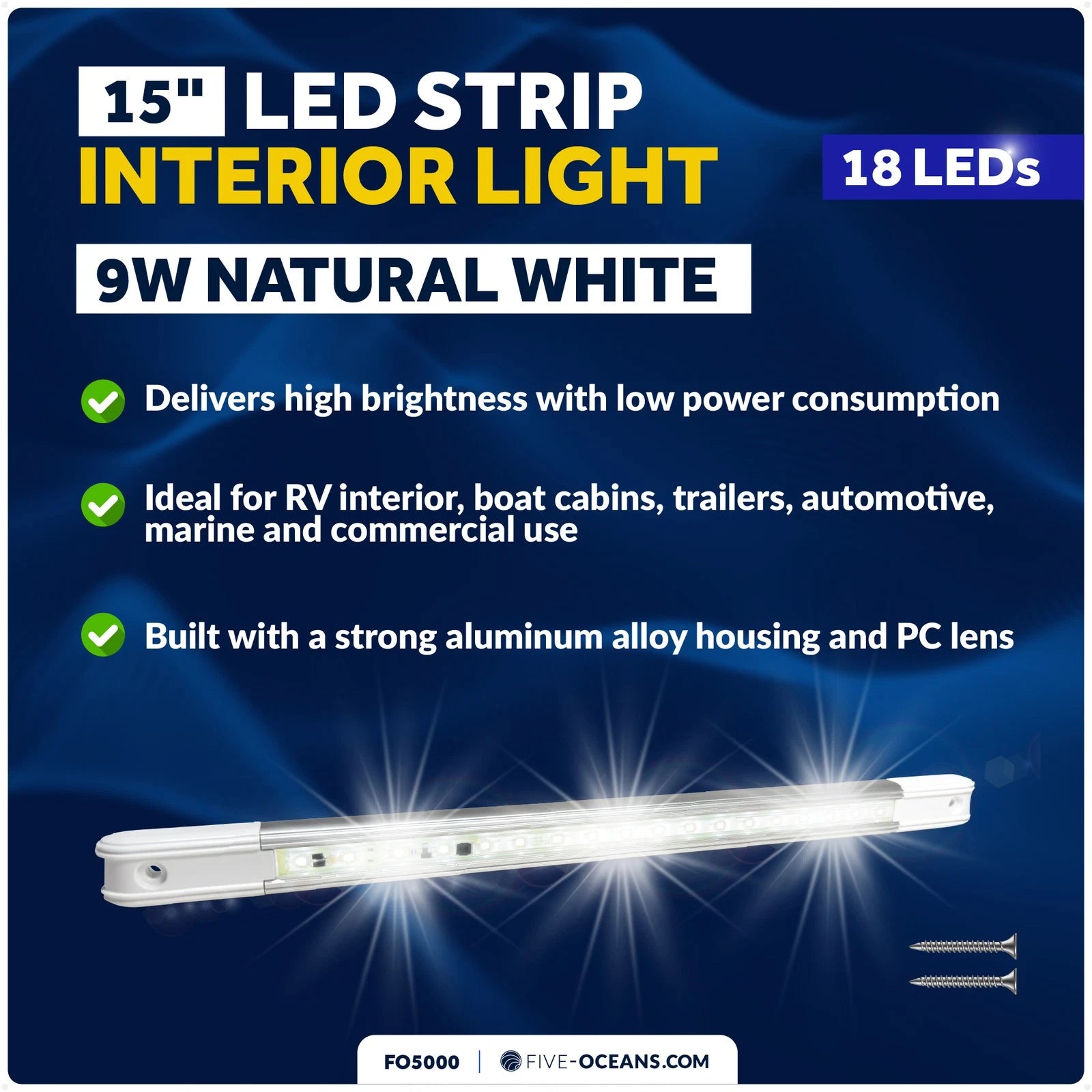 15" LED Strip Light for RV Boat Camper Marine (12V/24V)