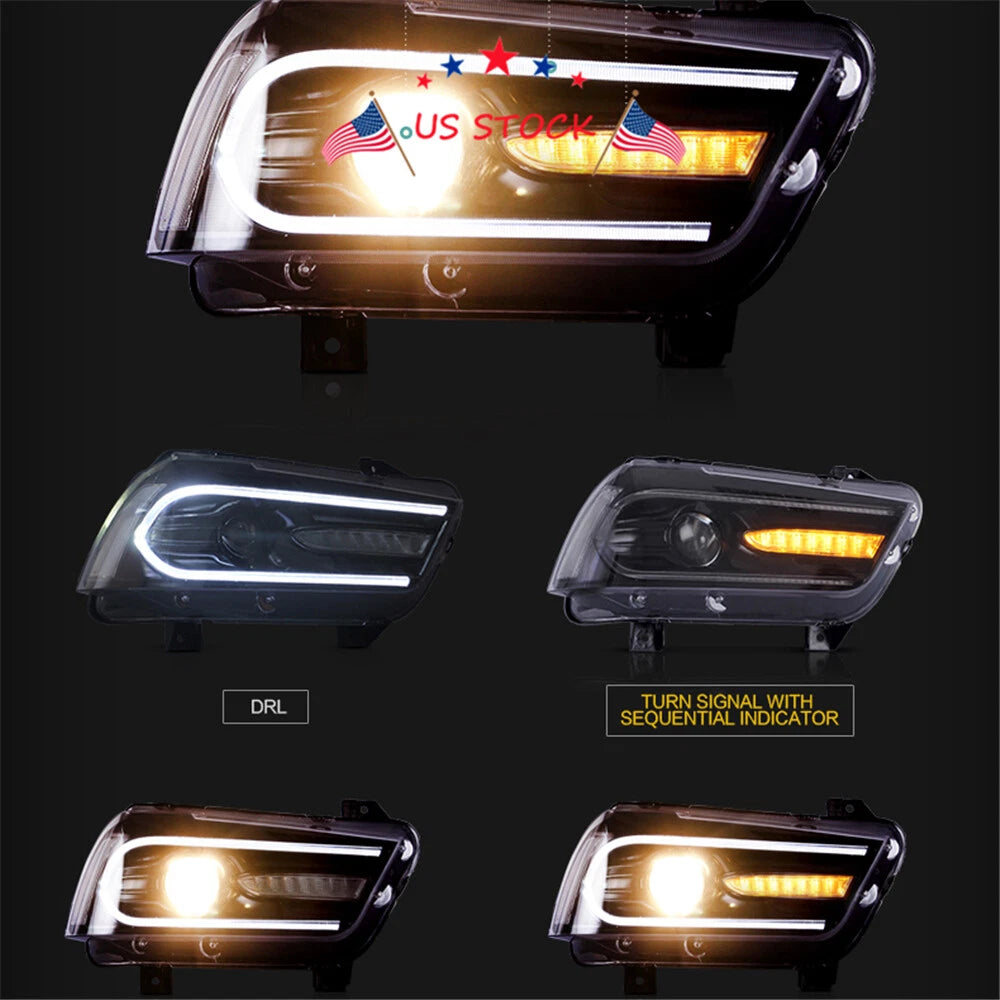 2X Sequential Turn Indicator LED Headlights for Dodge Charger (2011-2014)