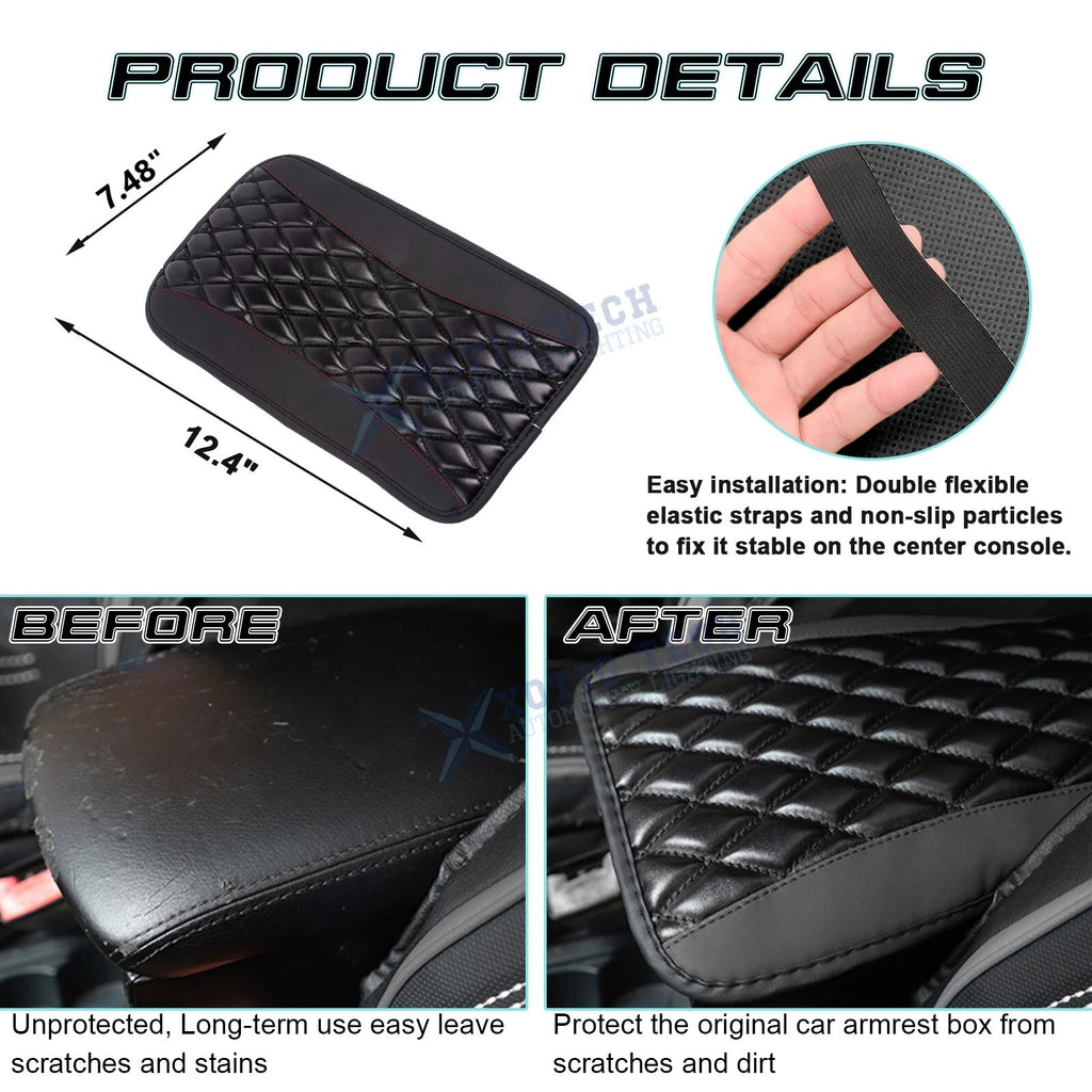 Armrest Cushion Pad for Universal Car (32x19cm) (Gloss Black)