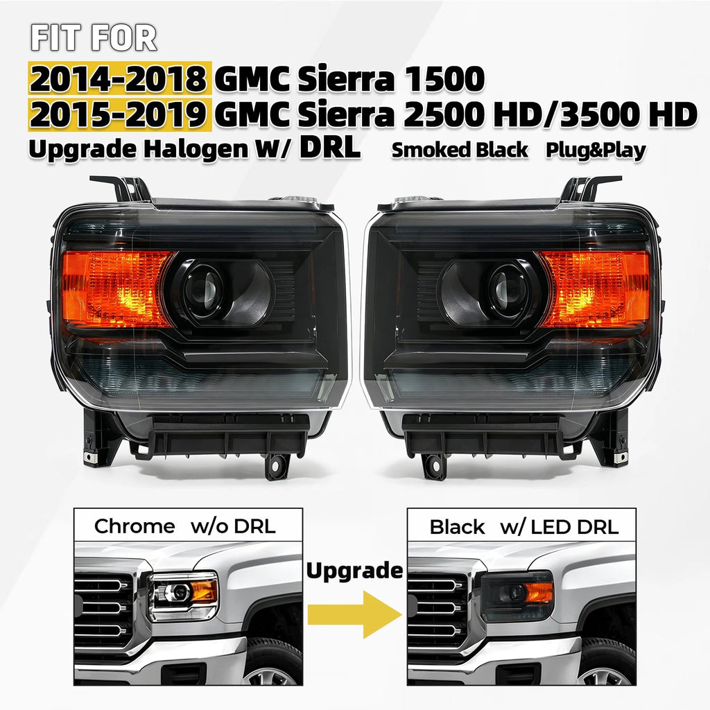LED DRL Headlights for GMC Sierra 1500 2500HD 3500HD (2014–2018)